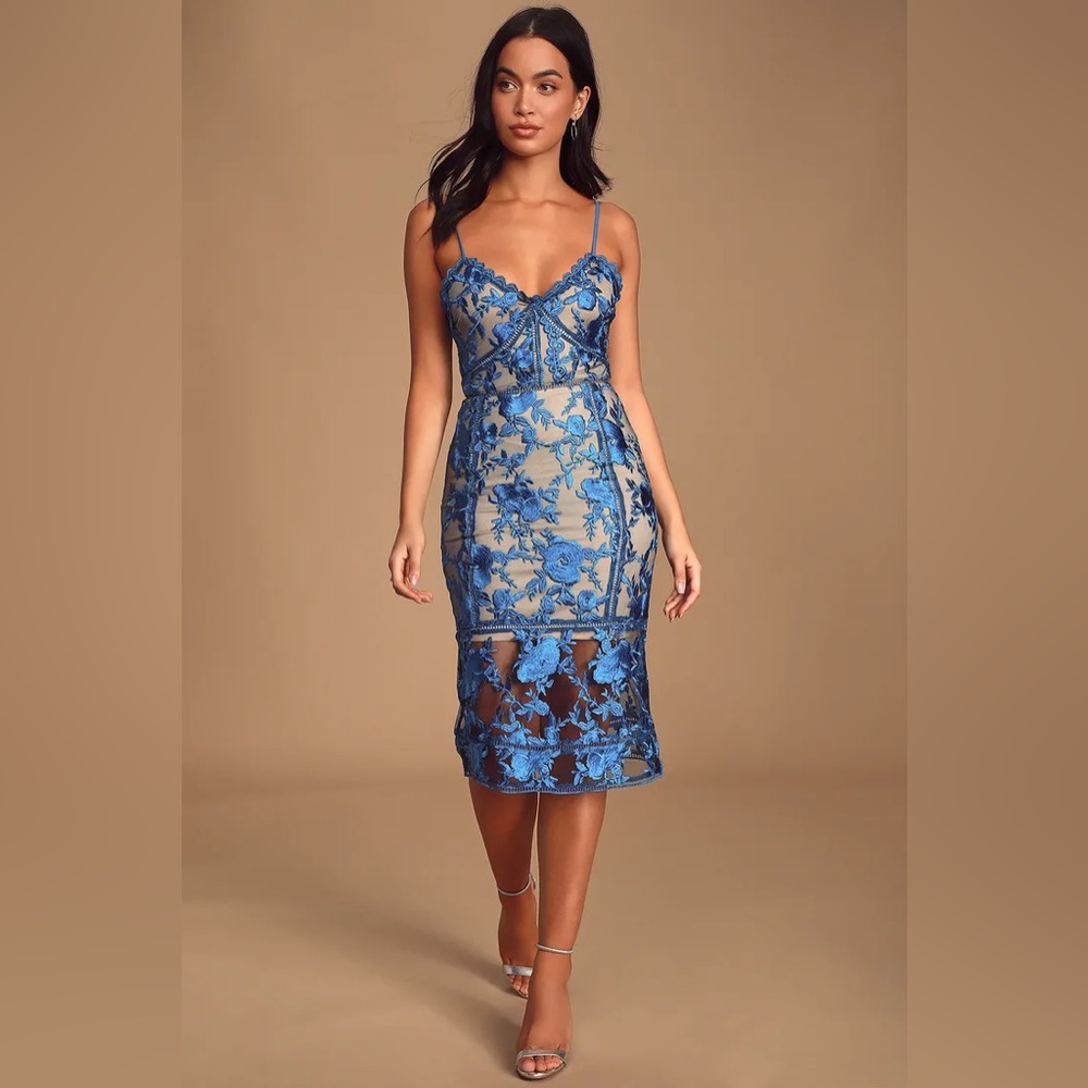 Deeply Cherished Blue Lace Midi Dress